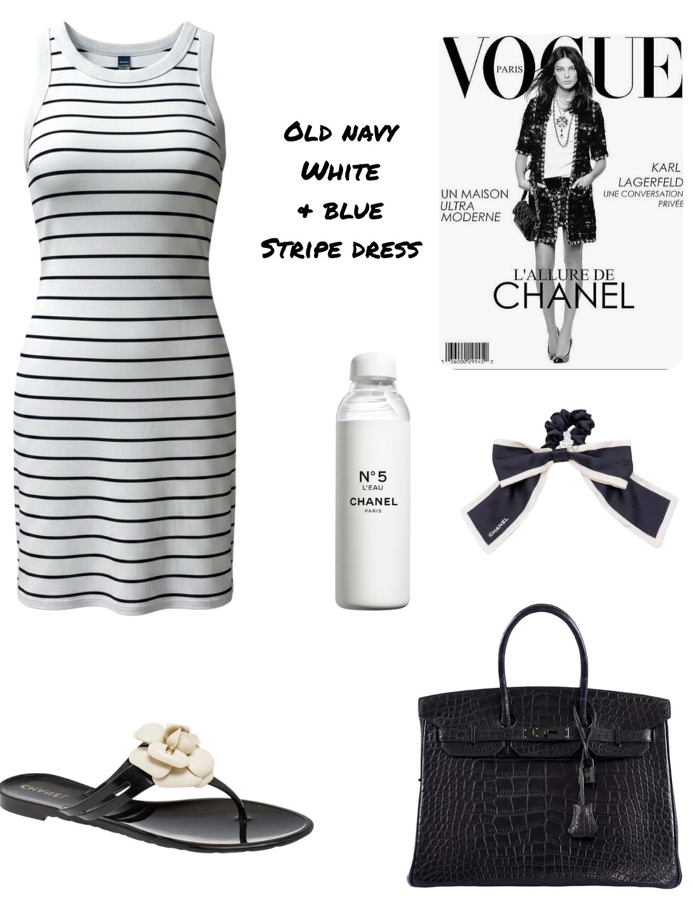 Women's Striped Sleeveless Ribbed Old Navy White and Navy Dress